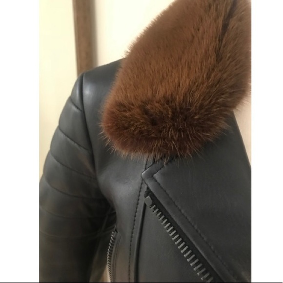 Burberry Prorsum Black Leather Jacket Mink Collar - Picture 4 of 8